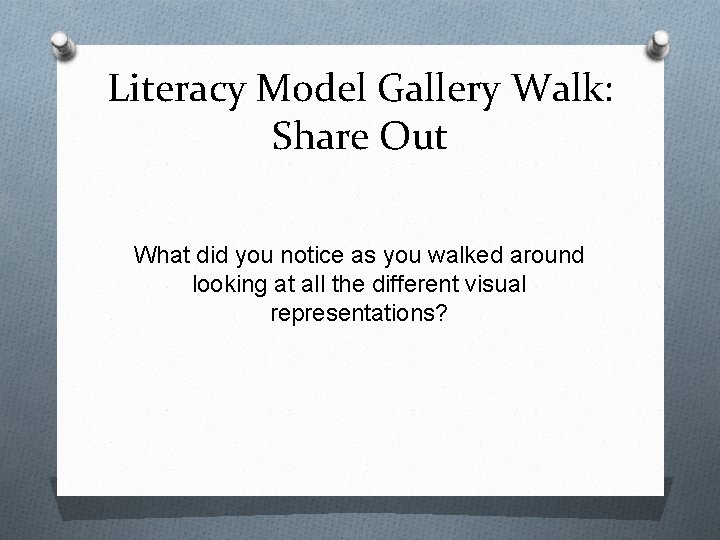 Literacy Model Gallery Walk: Share Out What did you notice as you walked around