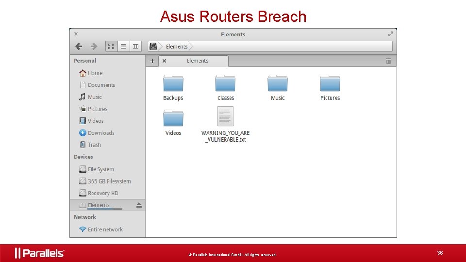 Asus Routers Breach © Parallels International Gmb. H. All rights reserved. 36 