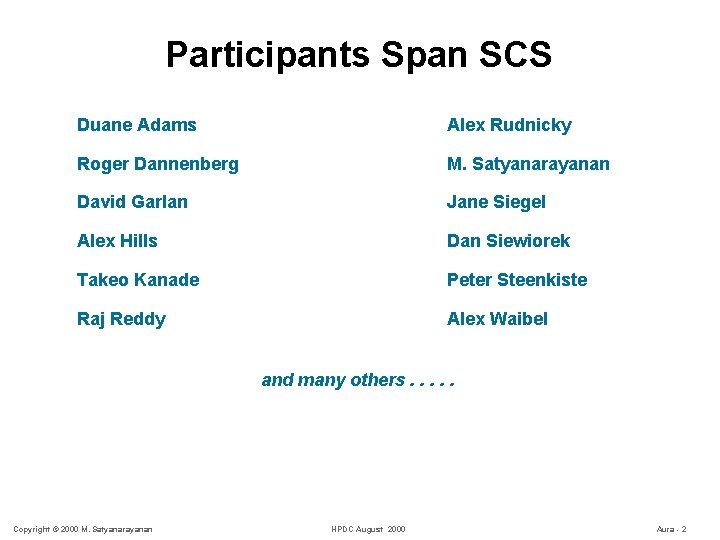 Participants Span SCS Duane Adams Alex Rudnicky Roger Dannenberg M. Satyanarayanan David Garlan Jane