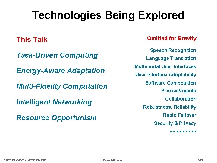 Technologies Being Explored Omitted for Brevity This Talk Speech Recognition Task-Driven Computing Language Translation