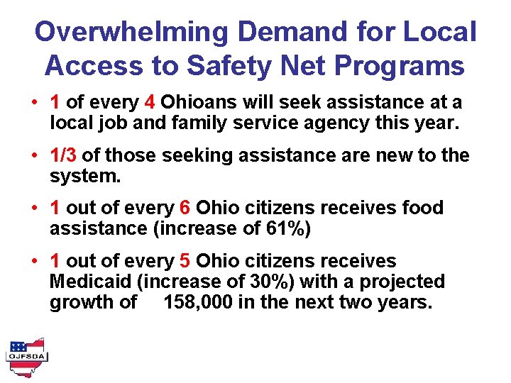 Overwhelming Demand for Local Access to Safety Net Programs • 1 of every 4