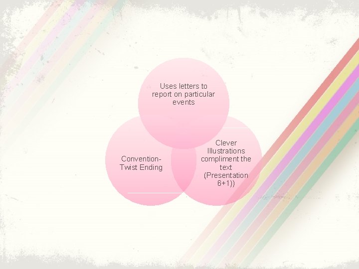 Uses letters to report on particular events Convention. Twist Ending Clever Illustrations compliment the