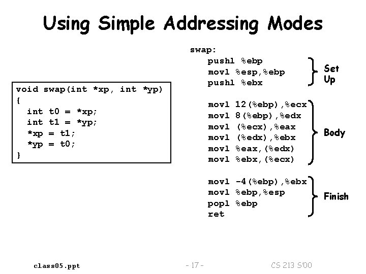 Using Simple Addressing Modes void swap(int *xp, int *yp) { int t 0 =