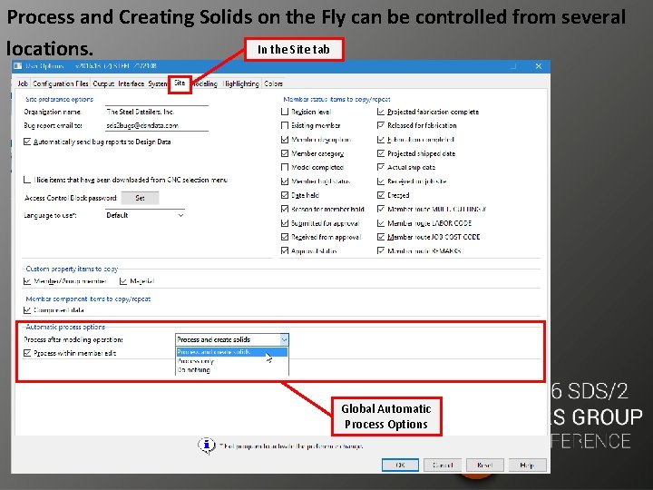 Process and Creating Solids on the Fly can be controlled from several In the