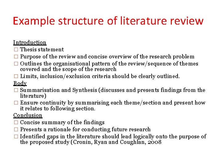 Example structure of literature review Introduction � Thesis statement � Purpose of the review