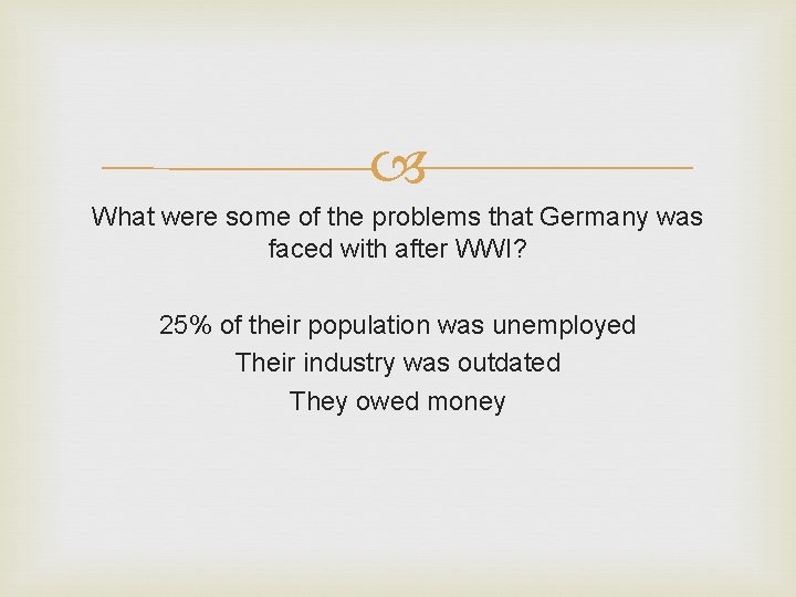 What were some of the problems that Germany was faced with after WWI? What were some of the problems that Germany was faced with after WWI?
