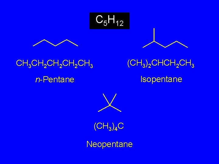 C 5 H 12 CH 3 CH 2 CH 2 CH 3 (CH 3)2