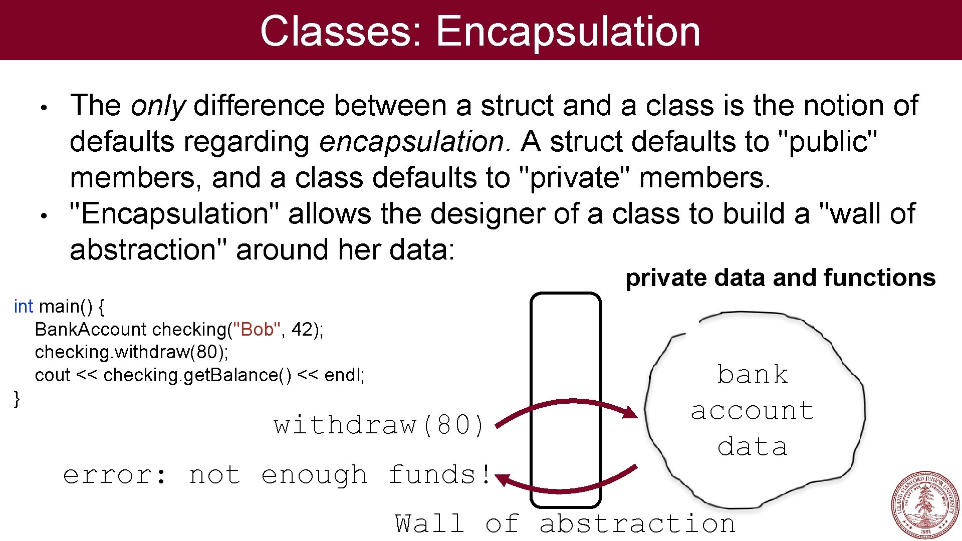 Classes: Encapsulation • • The only difference between a struct and a class is