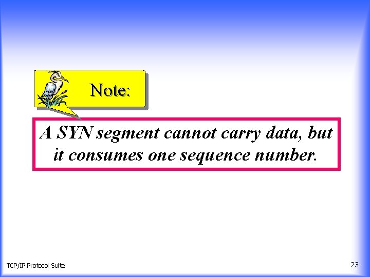 Note: A SYN segment cannot carry data, but it consumes one sequence number. TCP/IP