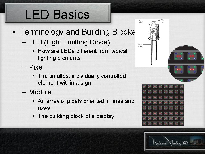LED Basics • Terminology and Building Blocks – LED (Light Emitting Diode) • How