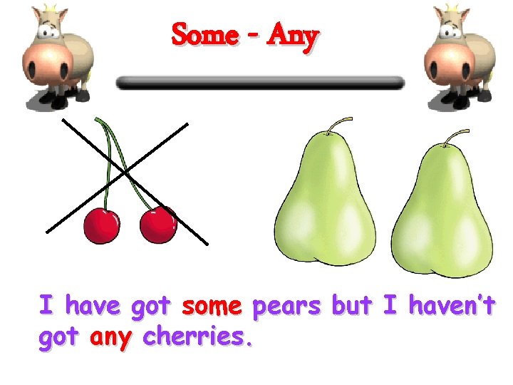 Some - Any I have got some pears but I haven’t got any cherries.