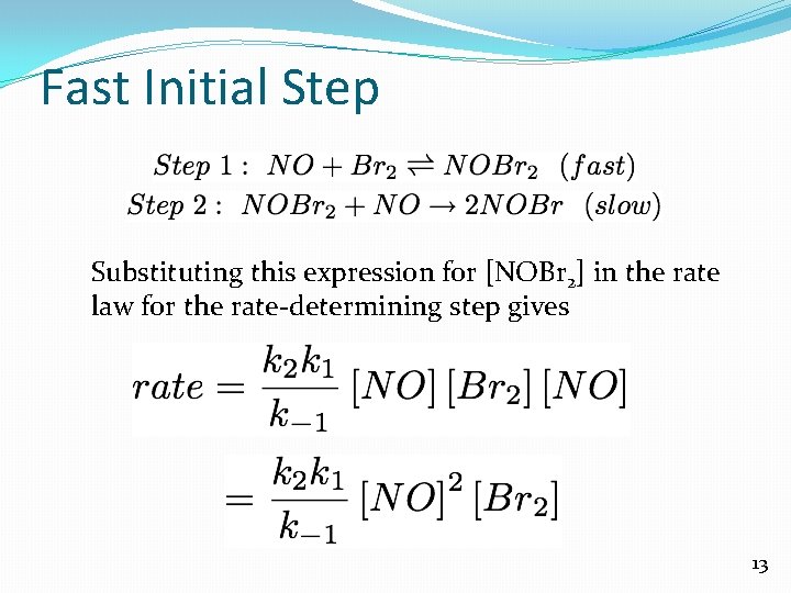 Fast Initial Step Substituting this expression for [NOBr 2] in the rate law for