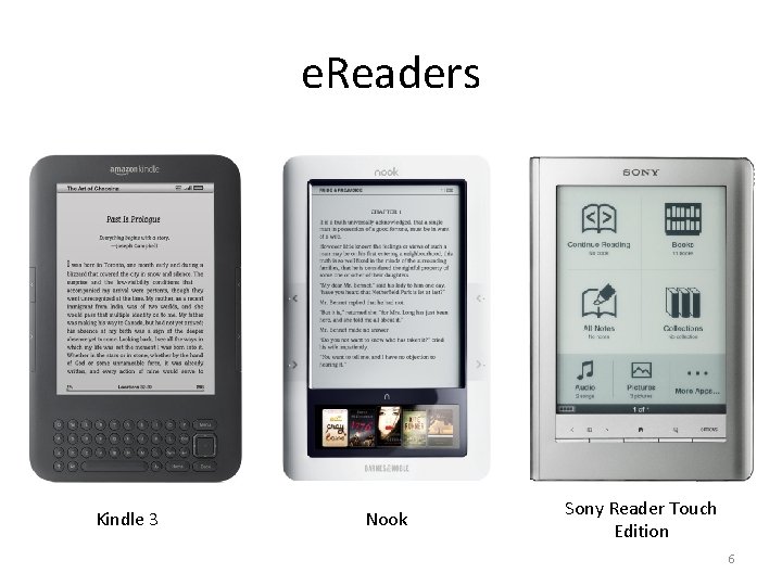 e. Readers Kindle 3 Nook Sony Reader Touch Edition 6 