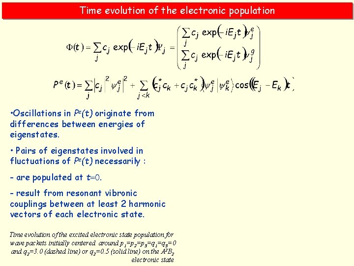 Time evolution of the electronic population • Oscillations in Pe(t) originate from differences between