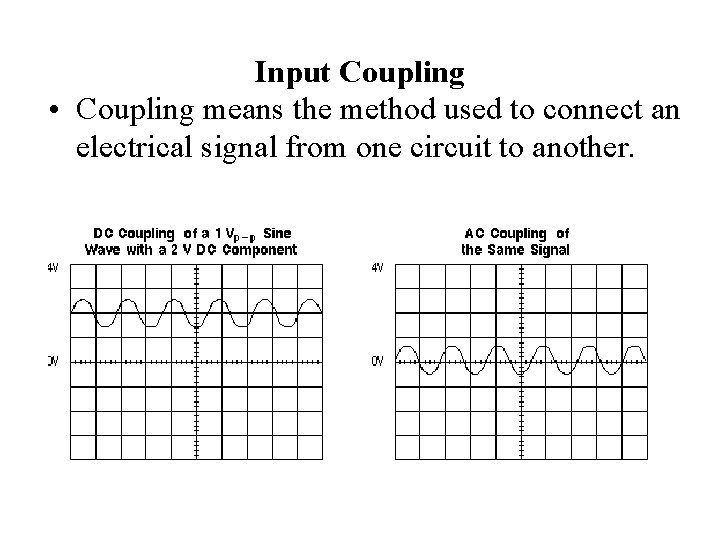 Input Coupling • Coupling means the method used to connect an electrical signal from