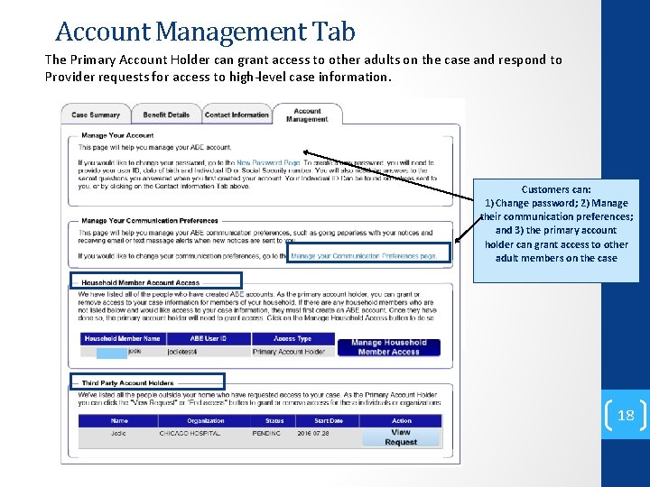 Account Management Tab The Primary Account Holder can grant access to other adults on