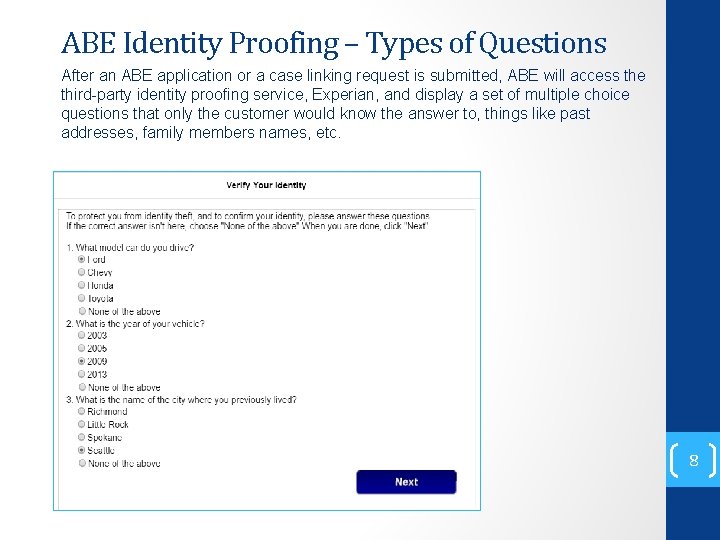 ABE Identity Proofing – Types of Questions After an ABE application or a case