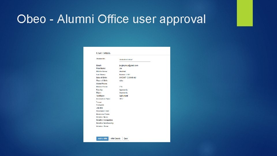 Obeo - Alumni Office user approval 