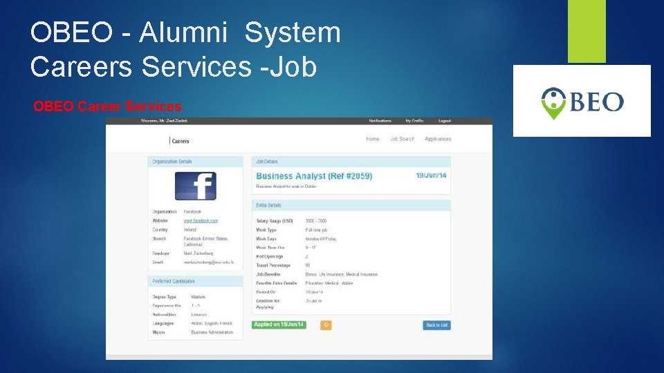 OBEO - Alumni System Careers Services -Job OBEO Career Services 
