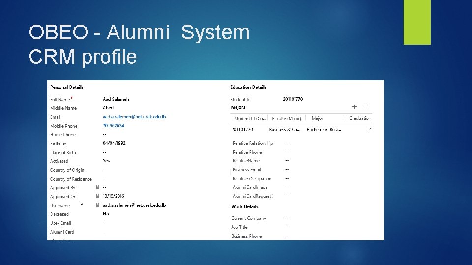 OBEO - Alumni System CRM profile 