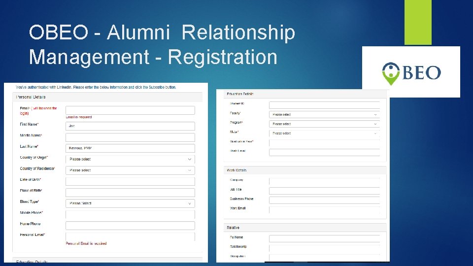 OBEO - Alumni Relationship Management - Registration 