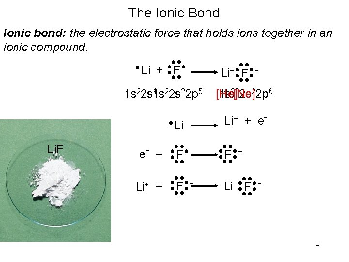 The Ionic Bond Ionic bond: the electrostatic force that holds ions together in an