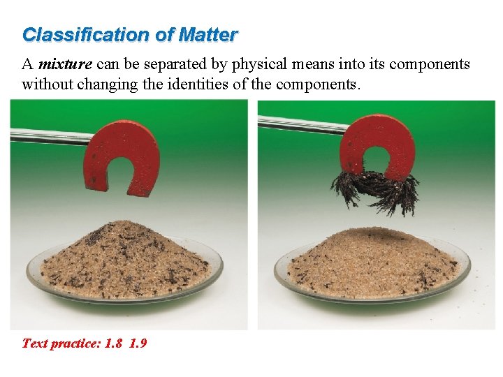 Classification of Matter A mixture can be separated by physical means into its components