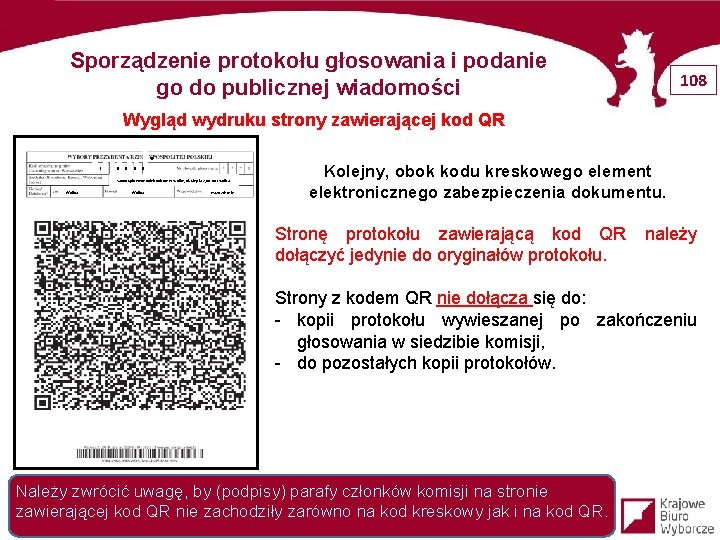 Sporządzenie protokołu głosowania i podanie go do publicznej wiadomości 108 Wygląd wydruku strony zawierającej