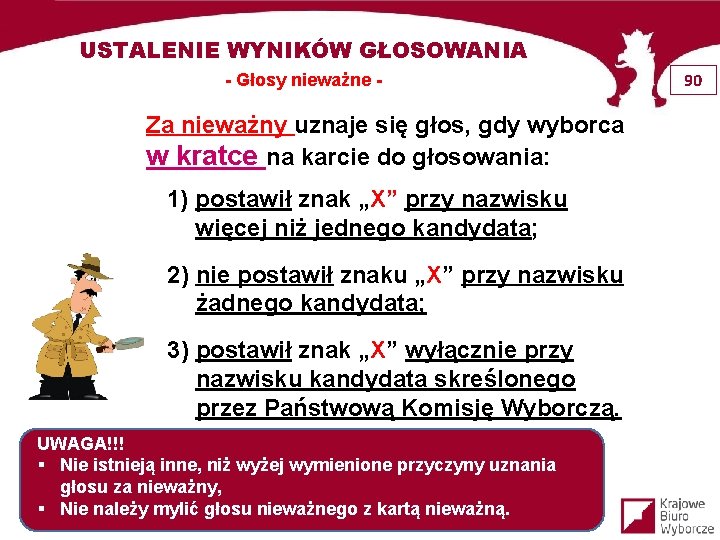 USTALENIE WYNIKÓW GŁOSOWANIA - Głosy nieważne - Za nieważny uznaje się głos, gdy wyborca