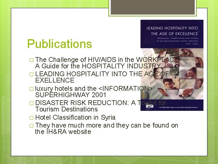 Publications � The Challenge of HIV/AIDS in the WORKPLACE: A Guide for the HOSPITALITY