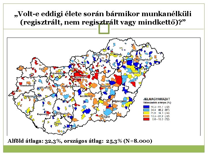 „Volt-e eddigi élete során bármikor munkanélküli (regisztrált, nem regisztrált vagy mindkettő)? ” Alföld átlaga: