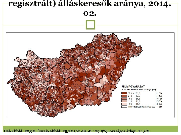 regisztrált) álláskeresők aránya, 2014. 02. Dél-Alföld: 22, 9%, Észak-Alföld: 25, 2% (Sz. -B. :