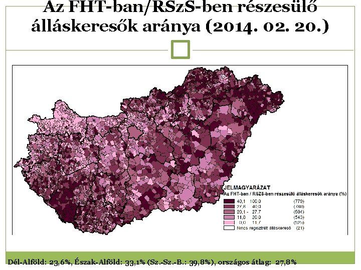 Az FHT-ban/RSz. S-ben részesülő álláskeresők aránya (2014. 02. 20. ) Dél-Alföld: 23, 6%, Észak-Alföld: