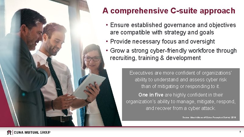 A comprehensive C-suite approach • Ensure established governance and objectives are compatible with strategy