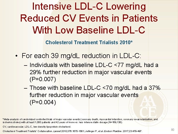 Intensive LDL-C Lowering Reduced CV Events in Patients With Low Baseline LDL-C Cholesterol Treatment