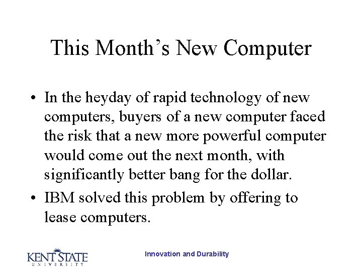 This Month’s New Computer • In the heyday of rapid technology of new computers,