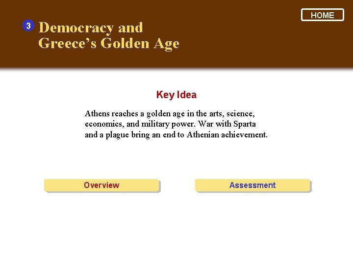 3 HOME Democracy and Greece’s Golden Age Key Idea Athens reaches a golden age