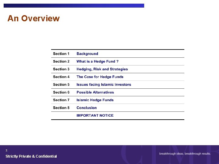 An Overview 2 Strictly Private & Confidential 
