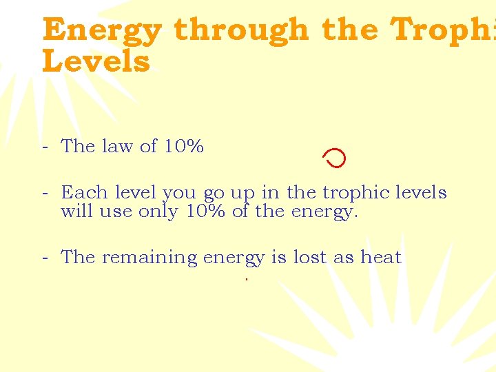 Energy through the Trophi Levels - The law of 10% - Each level you