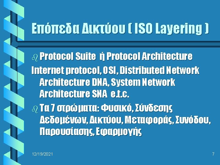Επόπεδα Δικτύου ( ISO Layering ) b Protocol Suite ή Protocol Architecture Internet protocol,