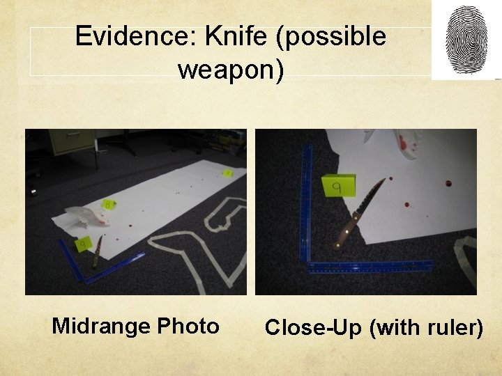Evidence: Knife (possible weapon) Midrange Photo Close-Up (with ruler) 