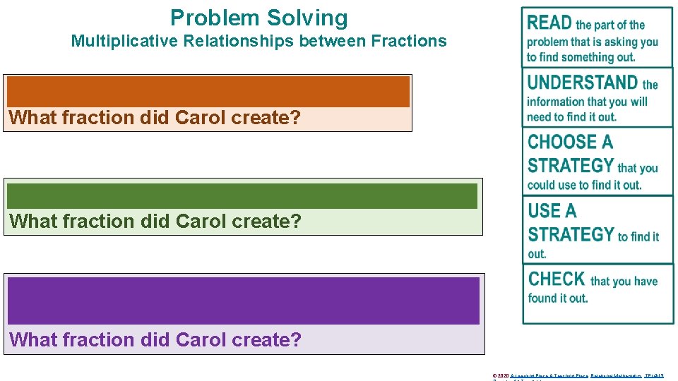 Problem Solving Multiplicative Relationships between Fractions Carol divided her paper into 2 equal parts.