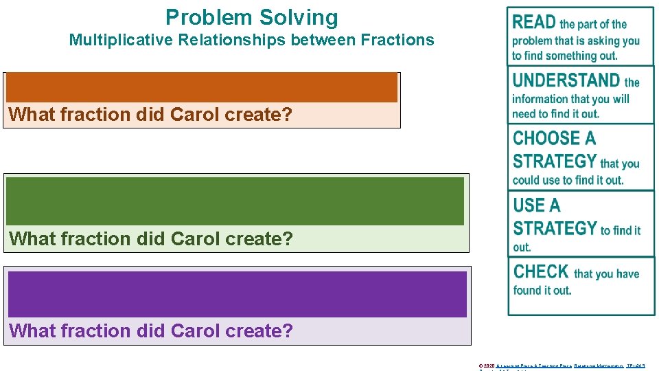 Problem Solving Multiplicative Relationships between Fractions Carol divided her paper into 3 equal parts.