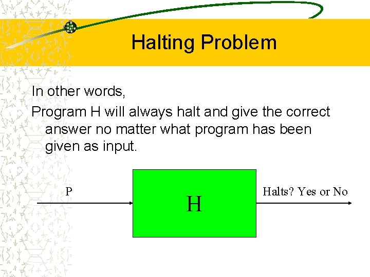 Halting Problem In other words, Program H will always halt and give the correct