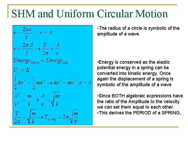 SHM and Uniform Circular Motion • The radius of a circle is symbolic of