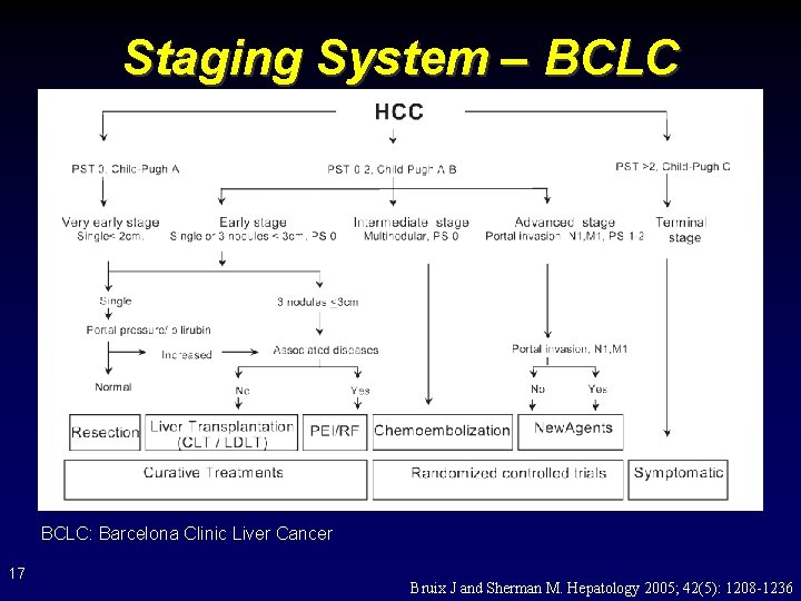 Staging System – BCLC: Barcelona Clinic Liver Cancer 17 Bruix J and Sherman M.