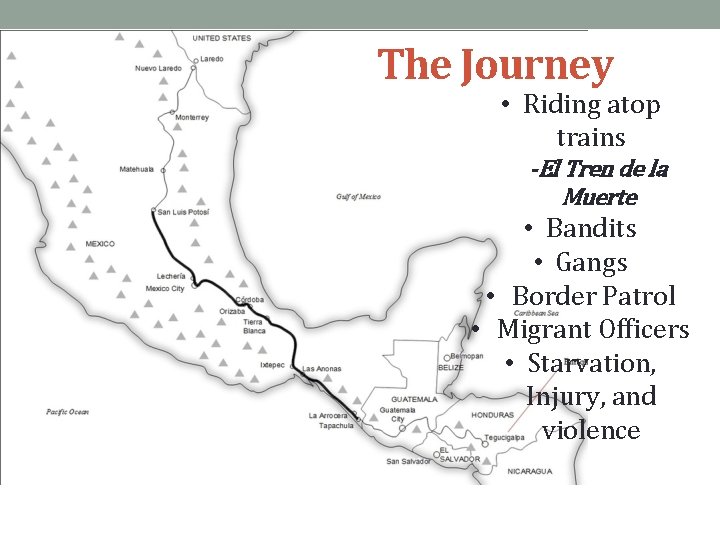 The Journey • Riding atop trains -El Tren de la Muerte • Bandits •