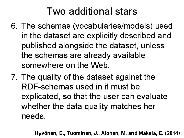 Two additional stars 6. The schemas (vocabularies/models) used in the dataset are explicitly described