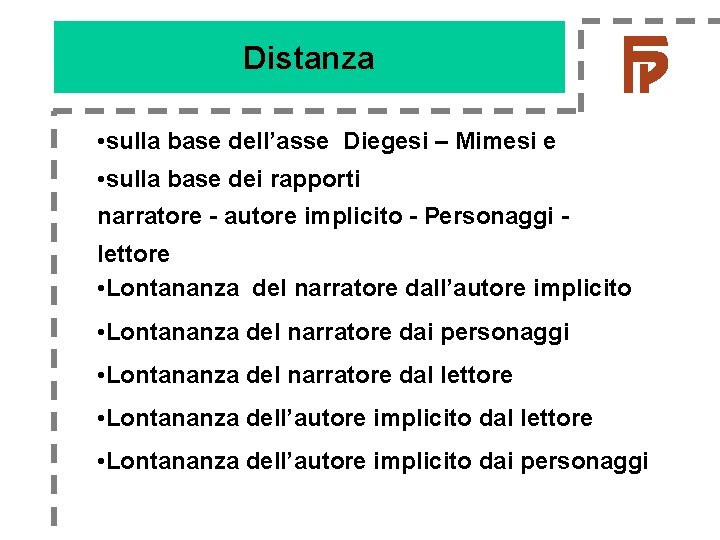 Distanza • sulla base dell’asse Diegesi – Mimesi e • sulla base dei rapporti Distanza • sulla base dell’asse Diegesi – Mimesi e • sulla base dei rapporti