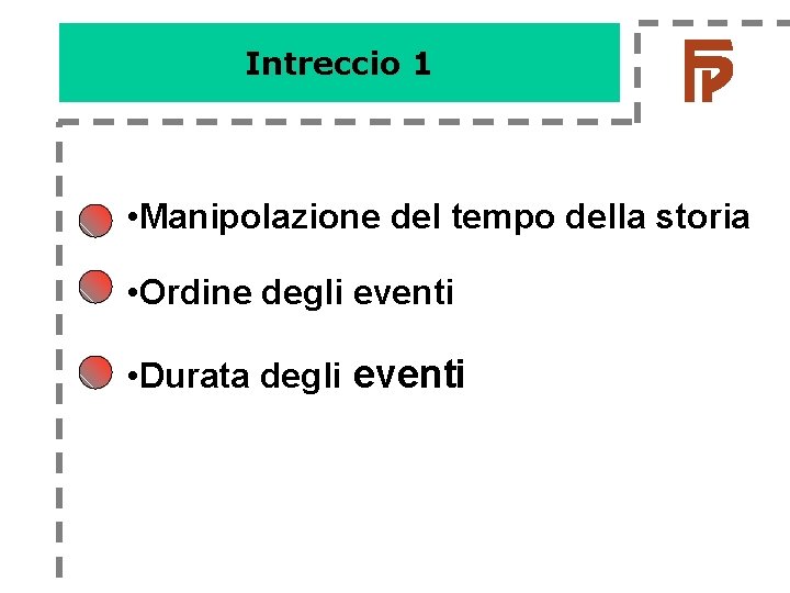 Intreccio 1 • Manipolazione del tempo della storia • Ordine degli eventi • Durata Intreccio 1 • Manipolazione del tempo della storia • Ordine degli eventi • Durata